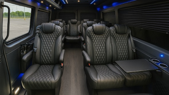 Interior of Charter Bus Company Fayetteville's 15 Passenger Minibus in Fayetteville