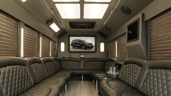 Interior of Charter Bus Company Apex's 25 Passenger Party Bus in Apex