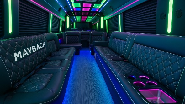Interior of Charter Bus Company Burlington's 25 Passenger Party Bus in Burlington
