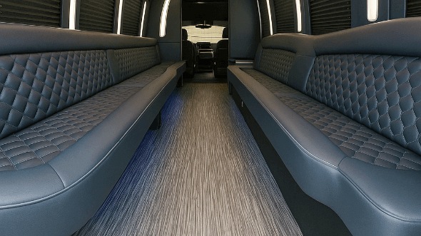 Interior of Charter Bus Company Apex's 28 Passenger Party Bus in Apex