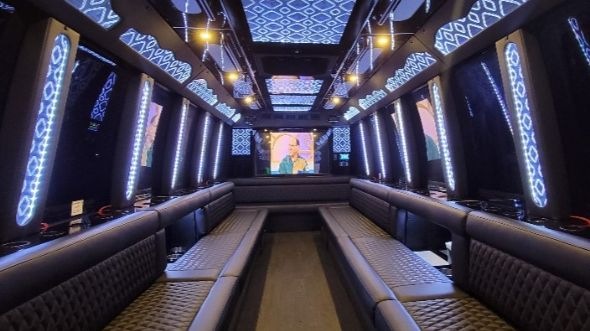Interior of Charter Bus Company Wilmington's 30 Passenger Party Bus in Wilmington