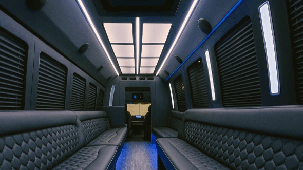 Interior of Charter Bus Company Cary's 40 Passenger Party Bus in Cary