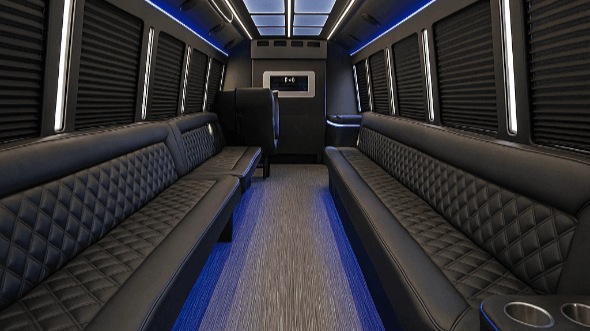 Interior of Charter Bus Company Apex's 50 Passenger Party Bus in Apex